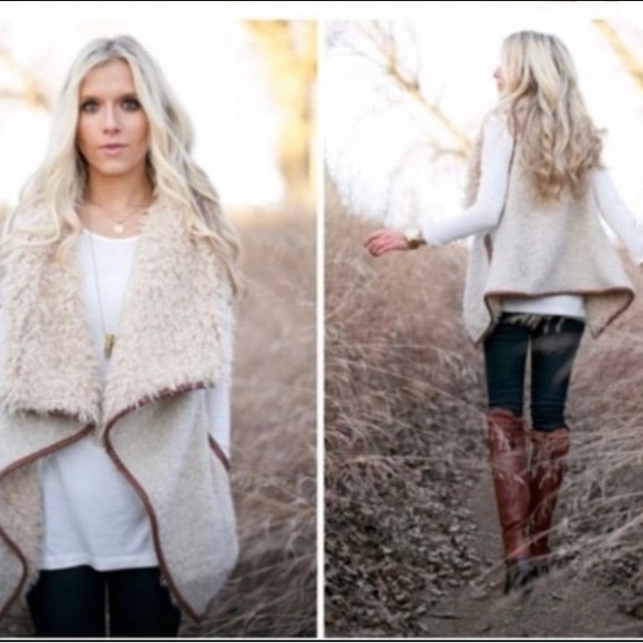 Love Tree Shearling Lined Vest Fuzzy Fur Open Front Vest - Picture 4 of 9